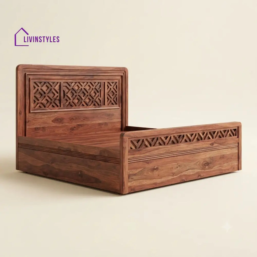 Harini Sheesham Wood Bed With Box Storage | Wooden Bed