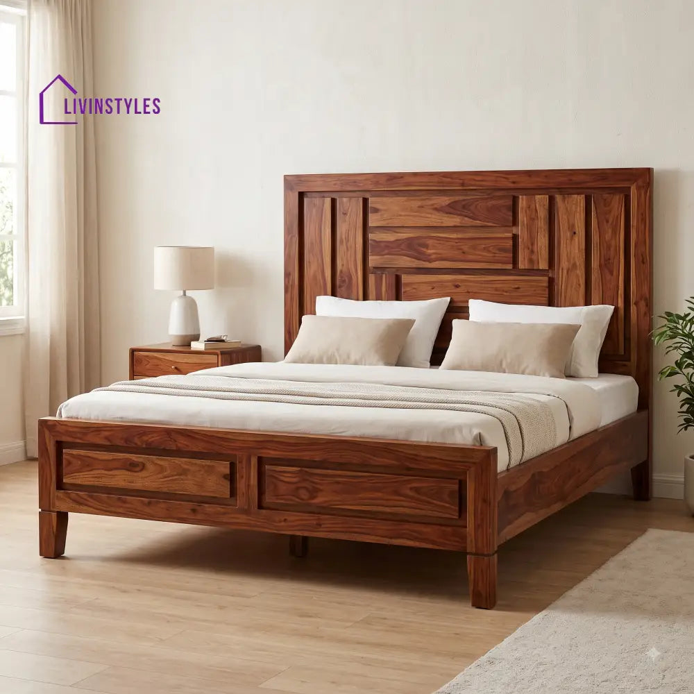 Harini Sheesham Wood King Size Bed | Wooden Bed without Storage