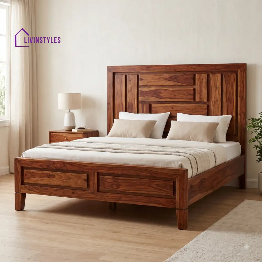 Harini Sheesham Wood King Size Bed | Wooden Bed without Storage