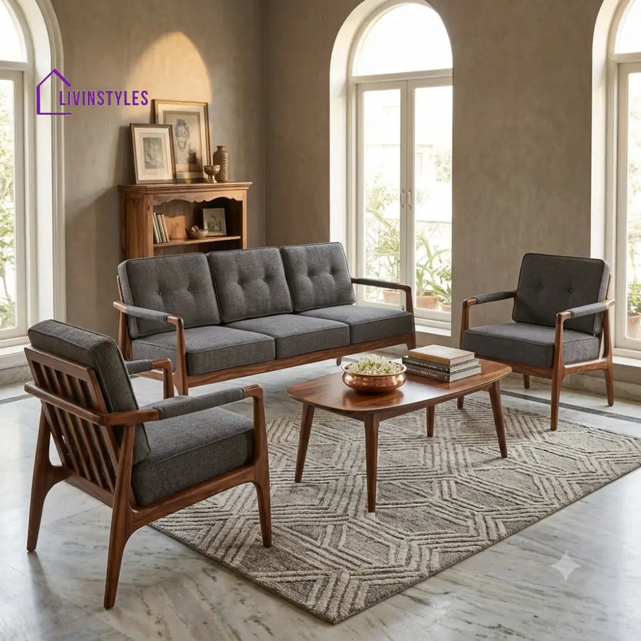 Harini Wooden Sofa Set | 3 + 1 + 1 Sheesham Wood Sofa Set for Living Room