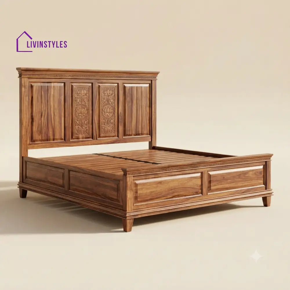 Haripriya Sheesham Wood Bed With Box Storage | Wooden Bed