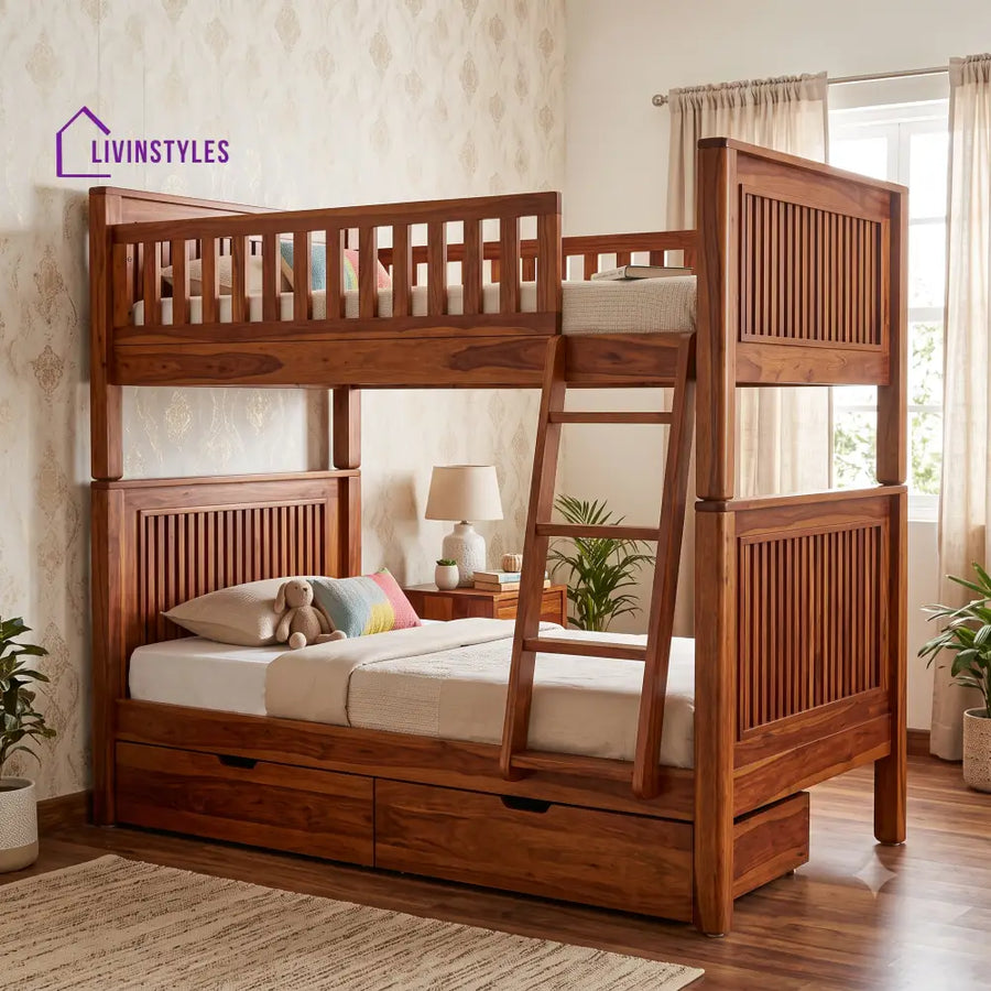 Harish Sheesham Wood Bunk Bed With Storage | Kids Bed