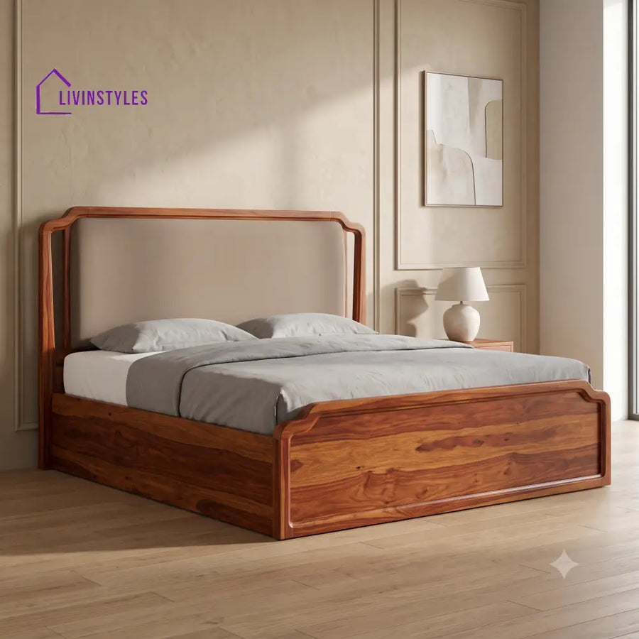 Harish Sheesham Wood Hydraulic King Size Double Bed With Storage