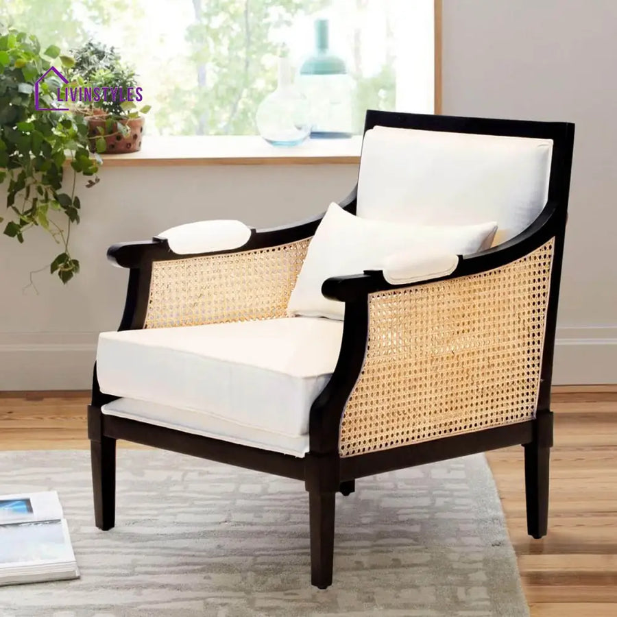 Harita Mango Wood Upholstered Cane Arm Sofa Chair