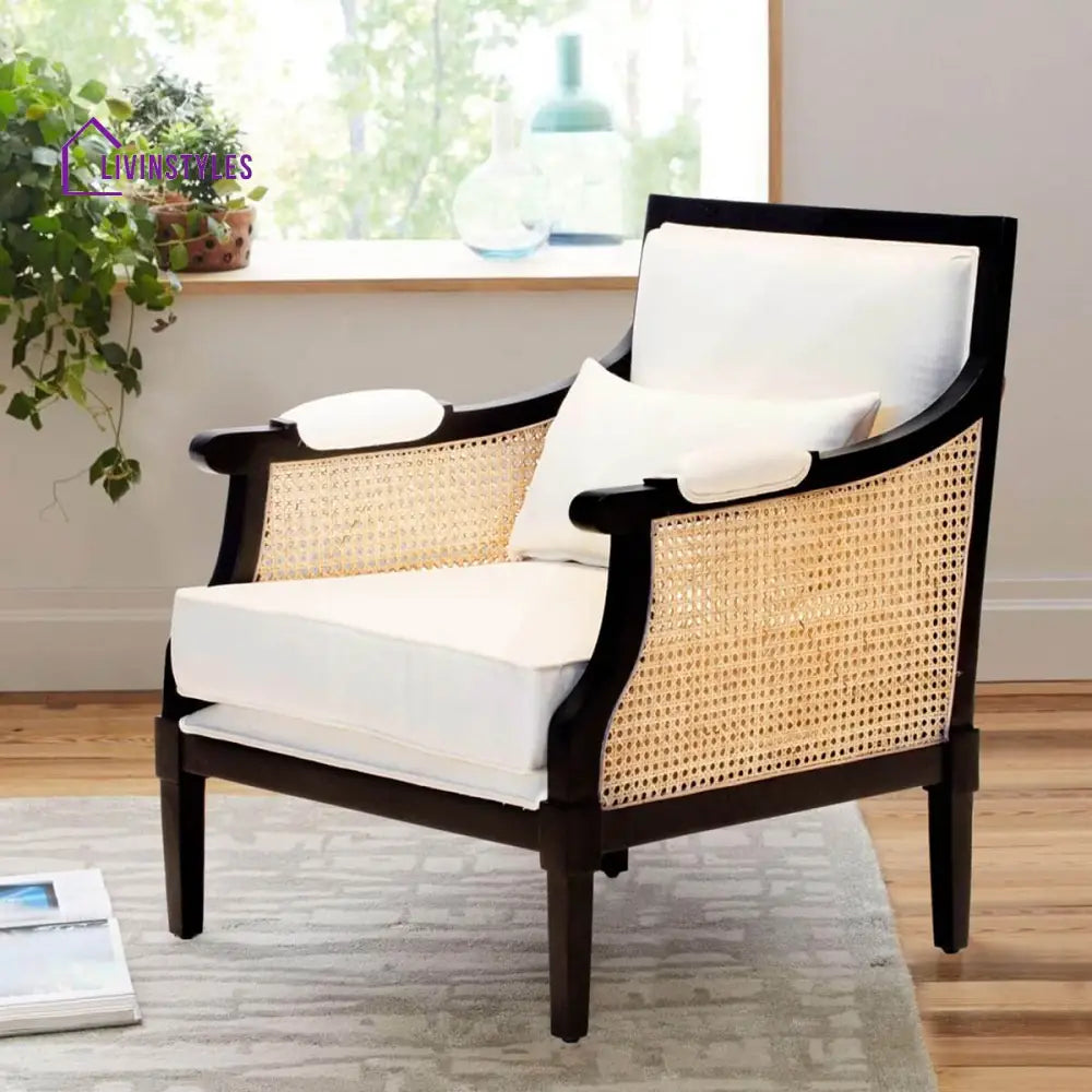 Harita Mango Wood Upholstered Cane Arm Sofa Chair