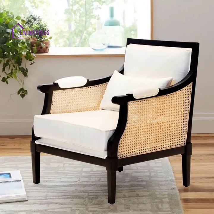Harita Mango Wood Upholstered Cane Arm Sofa Chair