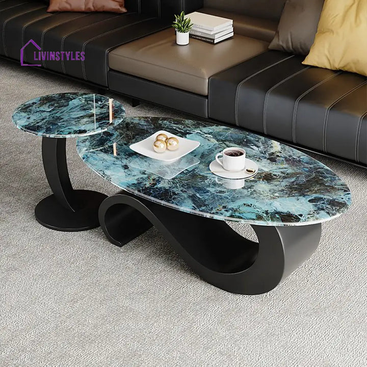 Harita Stainless Steel Frame Coffee Table with Marble Top