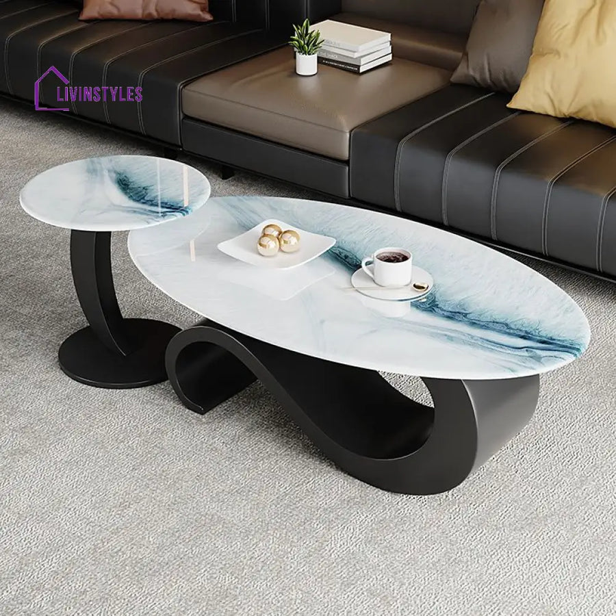 Harita Stainless Steel Frame Coffee Table with Marble Top