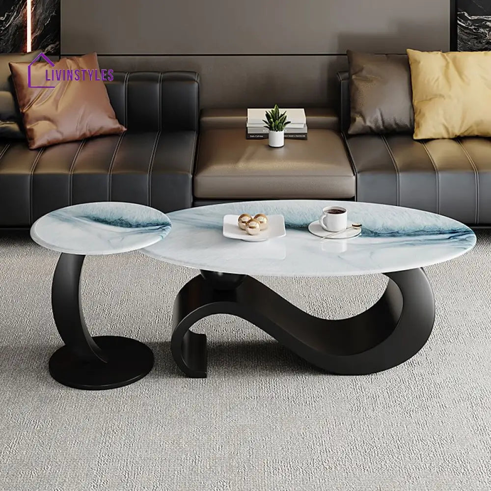 Harita Stainless Steel Frame Coffee Table with Marble Top