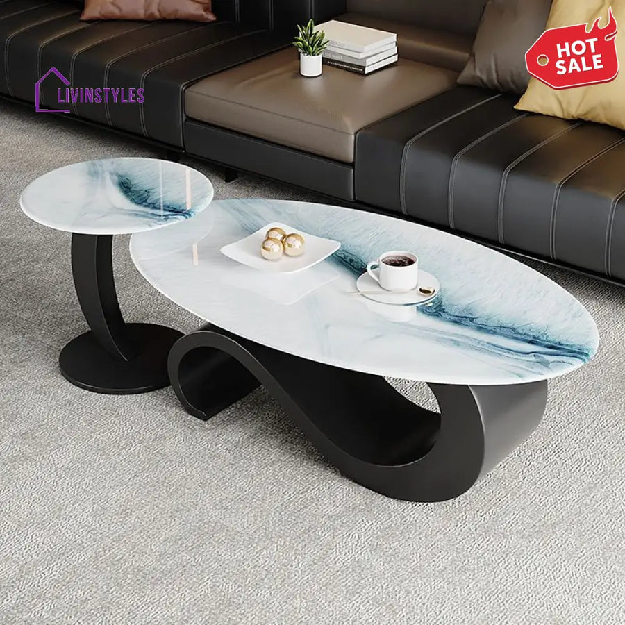 Harita Stainless Steel Frame Coffee Table with Marble Top