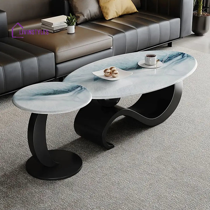 Harita Stainless Steel Frame Coffee Table with Marble Top