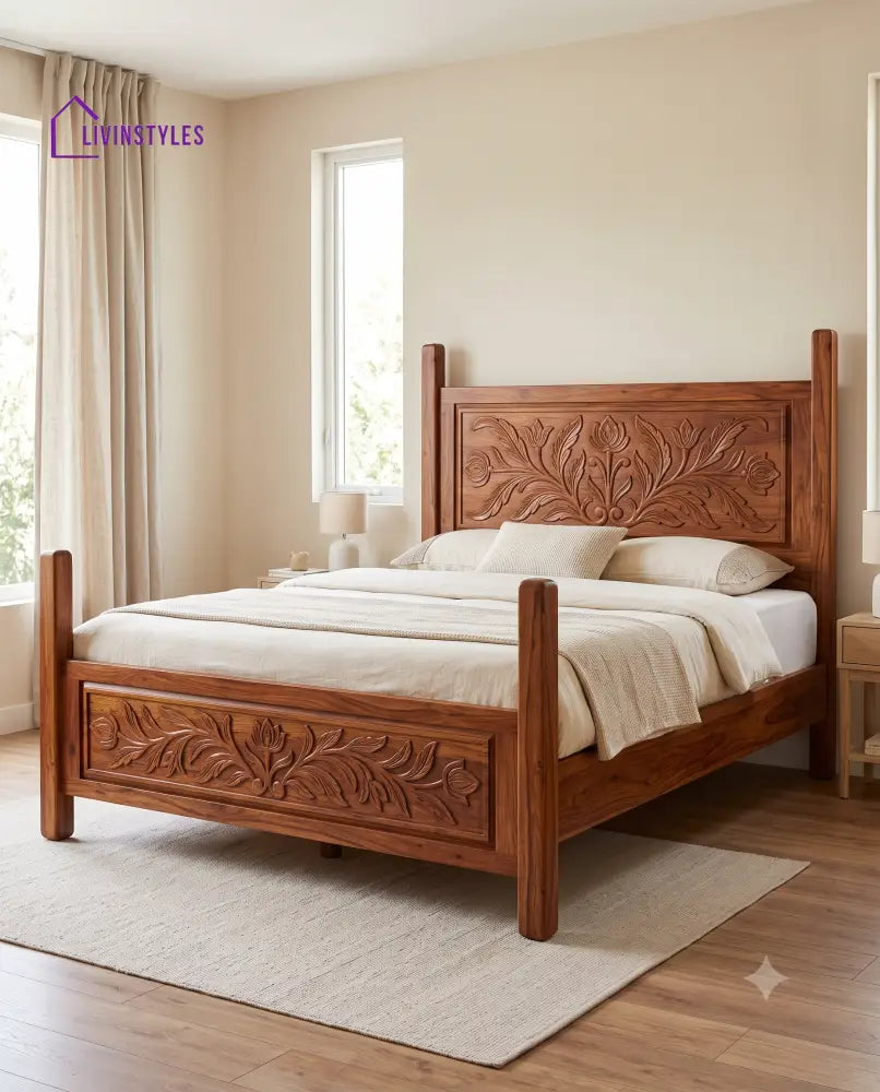 Haritha Wooden Bed | Solid Wood Double Bed | Wooden King size bed & Wooden Queen size bed