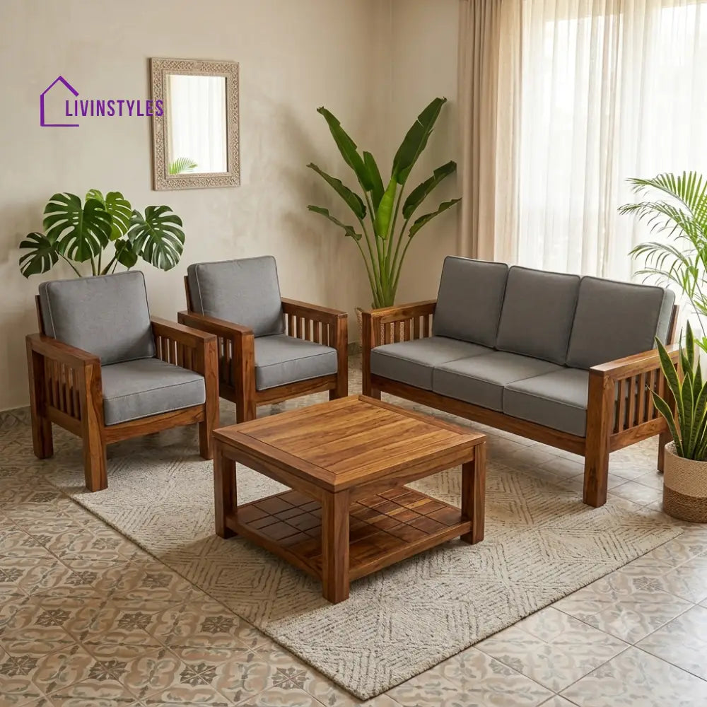 Haritha Wooden Sofa Set | 3 + 1 + 1 Sheesham Wood Sofa Set for Living Room