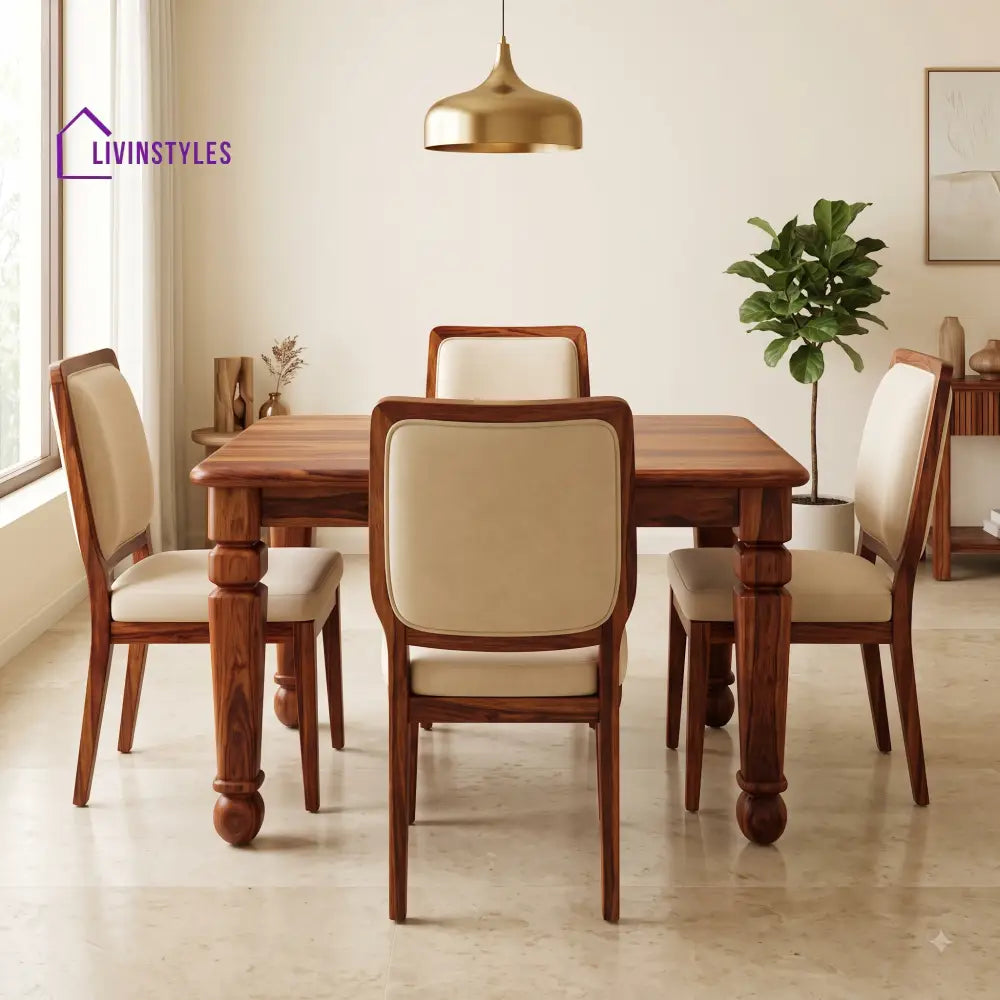 Harold Premium Solid Wood 4 Seater Dining Table Set