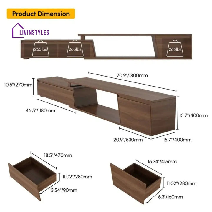 Harper Wooden Finish Tv Unit Stand for Living Room