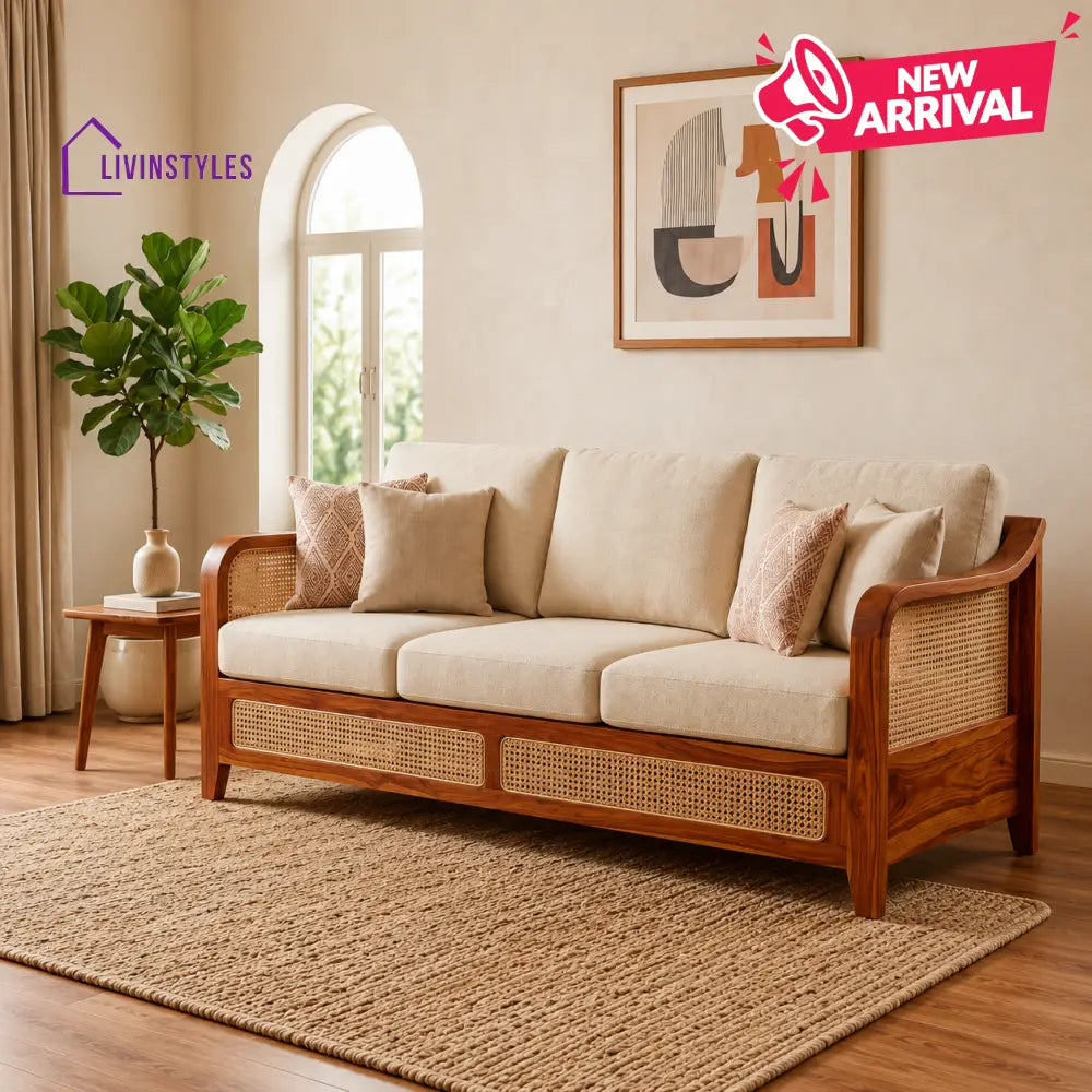 Harsh Sheesham Wood and Cane Sofa for Living Room