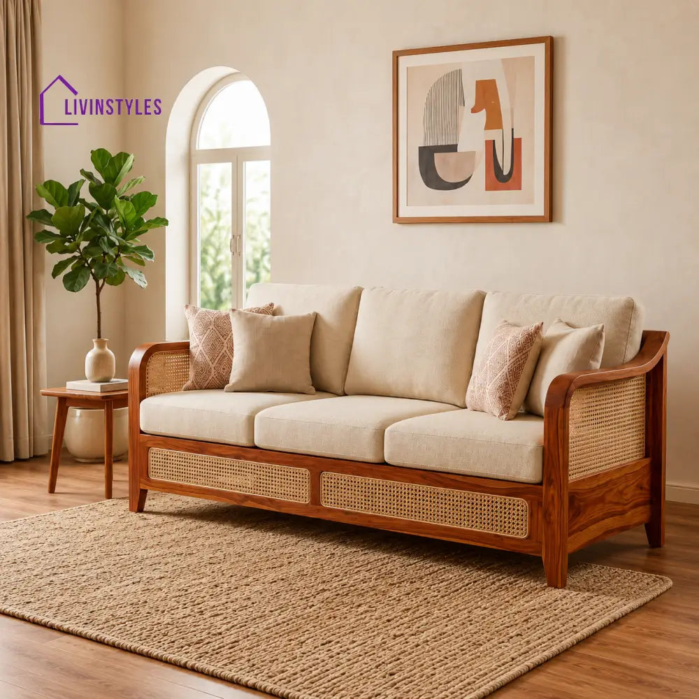 Harsh Sheesham Wood and Cane Sofa for Living Room
