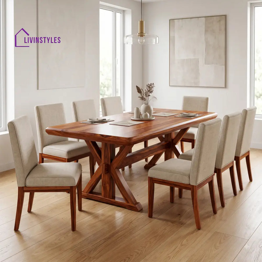 Harsha Premium Solid Wood 8 Seater Dining Table Set