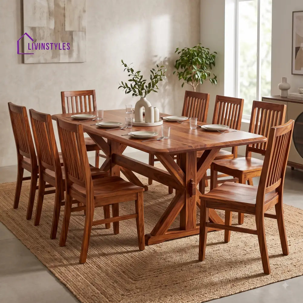 Harshit Premium Solid Wood 8 Seater Dining Table Set