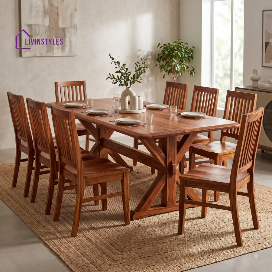 Harshit Premium Solid Wood 8 Seater Dining Table Set