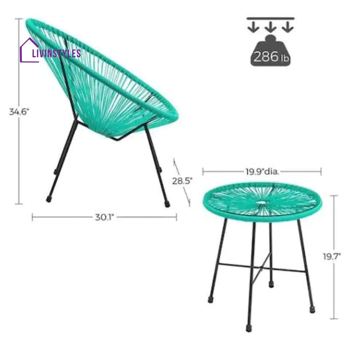 Harvest Outdoor Patio Seating Set 2 Chairs and 1 Table Set (Aqua Green) - Coffee Table Sets