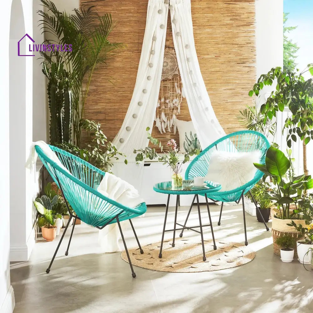 Harvest Outdoor Patio Seating Set 2 Chairs and 1 Table Set (Aqua Green) - Coffee Table Sets