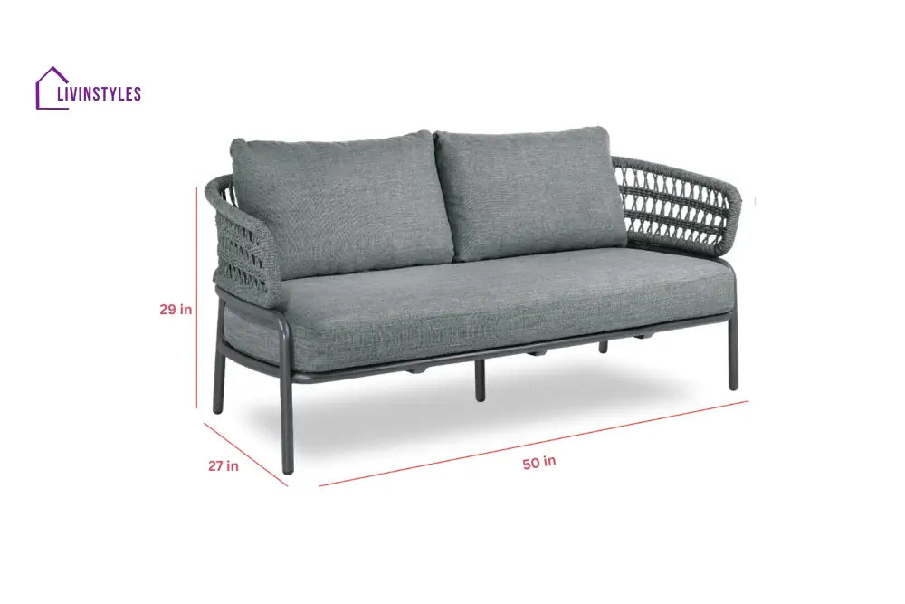 Hauwa Outdoor Garden Balcony Sofa Set 2 Seater 2 Single Seater 1 Center Table Set Braid & Rope (Dark Grey) - Sofa Sets