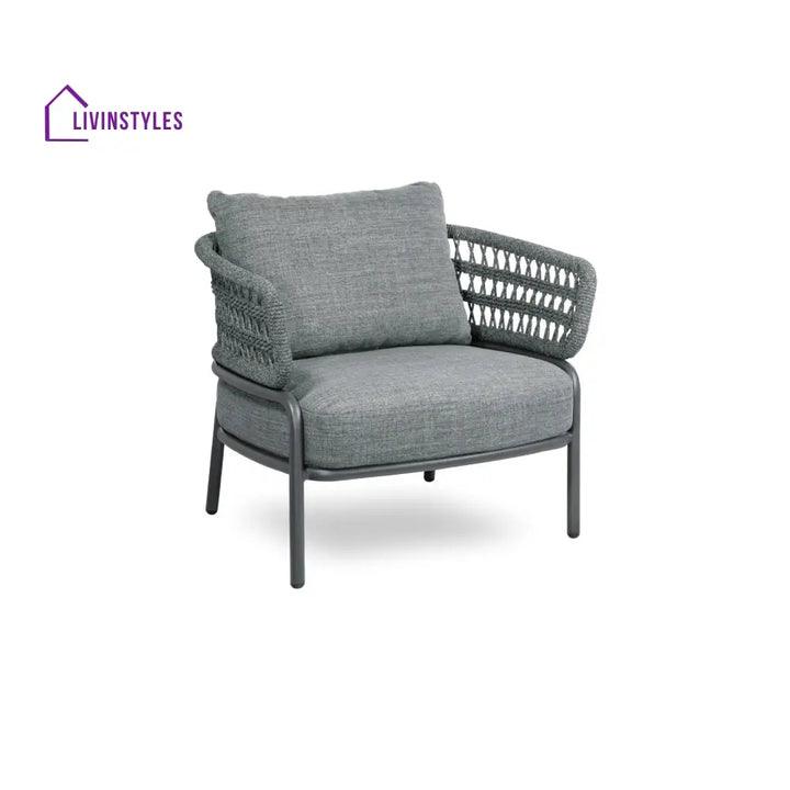 Hauwa Outdoor Garden Balcony Sofa Set 2 Seater 2 Single Seater 1 Center Table Set Braid & Rope (Dark Grey) - Sofa Sets