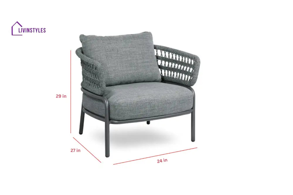 Hauwa Outdoor Garden Balcony Sofa Set 2 Seater 2 Single Seater 1 Center Table Set Braid & Rope (Dark Grey) - Sofa Sets
