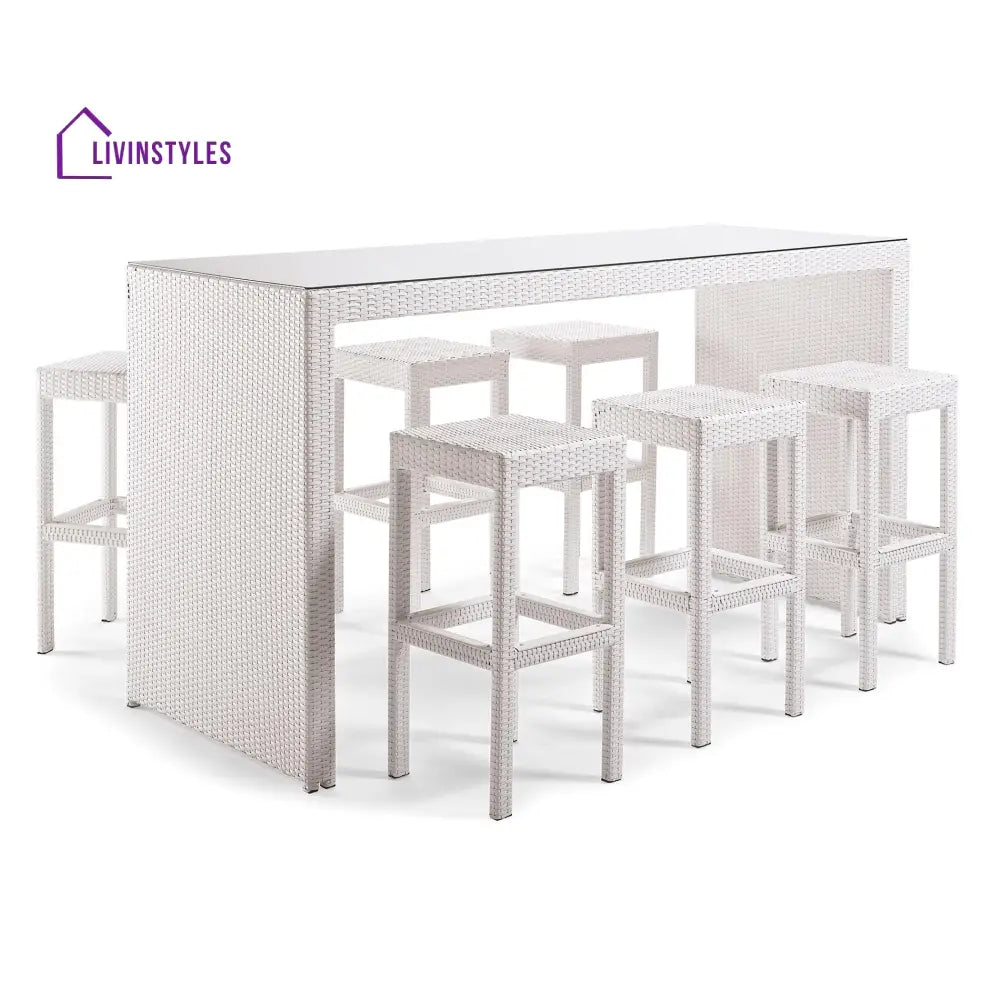 Haven Outdoor Bar Sets 6 Stools and 1 Table Patio Bar Set (White) - Bar Sets