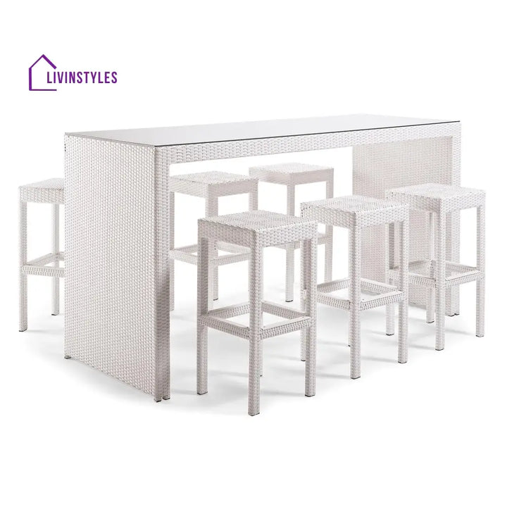 Haven Outdoor Bar Sets 6 Stools and 1 Table Patio Bar Set (White) - Bar Sets