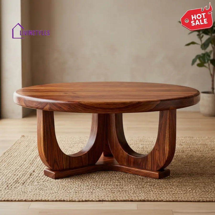 Hazel Sheesham Wood Round Shaped Coffee Table for Living Room