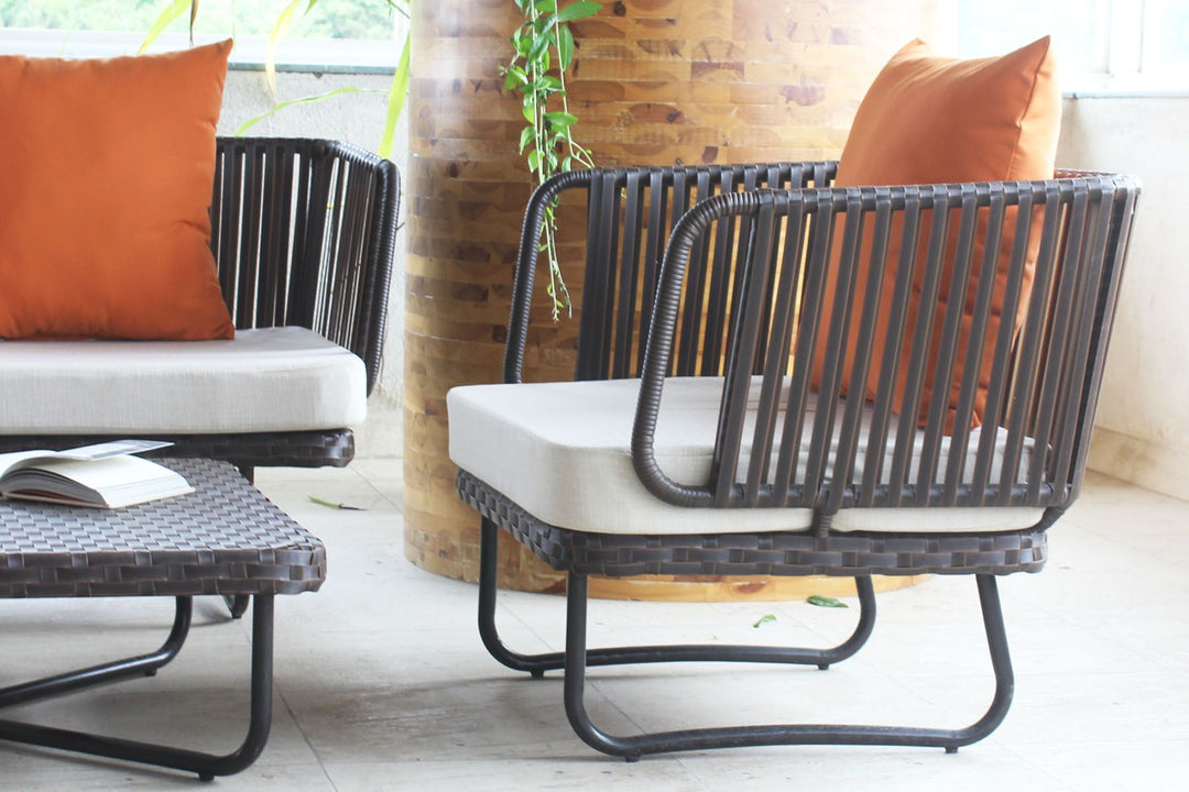 Lydie Outdoor Sofa Set 2 Seater, 2 Single seater and 1 Center Table (Dark Brown)