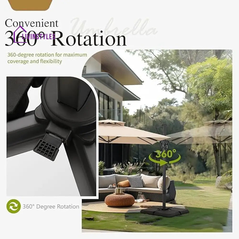 Heavy Duty 10 X 10 Ft Patio Umbrella With 360 Degree Rotation Base