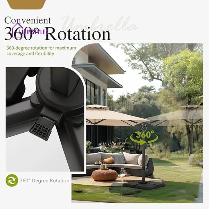 Heavy Duty 10 X 10 Ft Patio Umbrella With 360 Degree Rotation Base