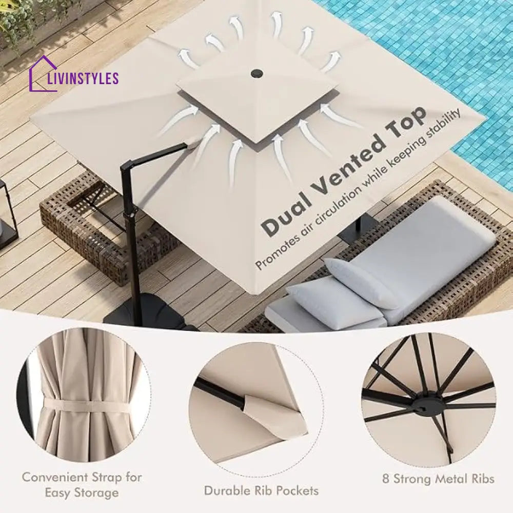 Heavy Duty 10 X 10 Ft Patio Umbrella With 360 Degree Rotation Base
