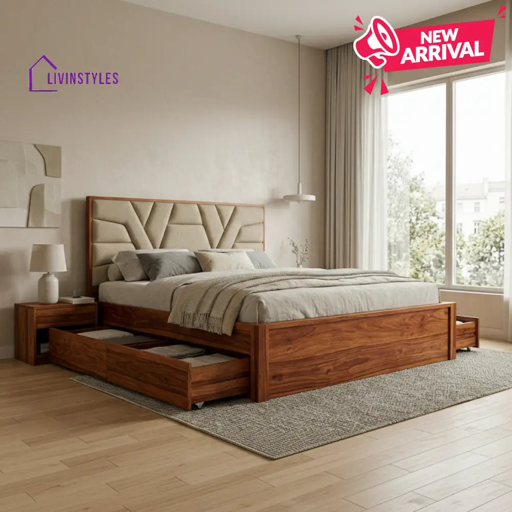 Heidi Premium Sheesham Wood Bed with Fabric Headboard