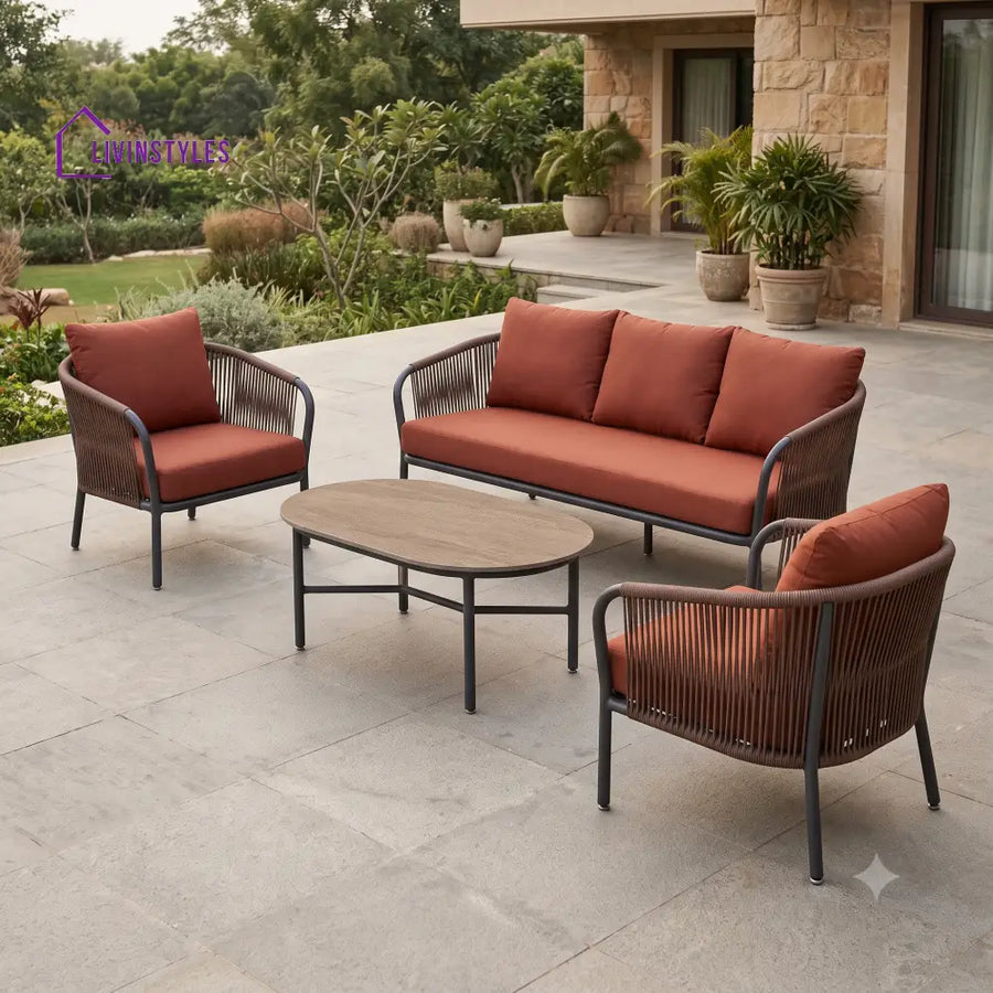 Helena Premium MS Frame with Powder Coated Outdoor Sofa Set with Weather Proof Fabric