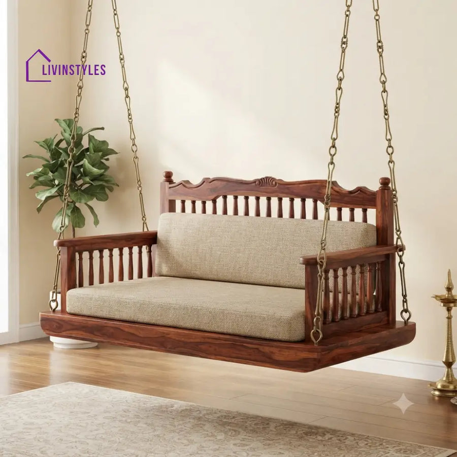 Hélène 2 Seater Wooden Swing for Home | Wooden Jhula for home