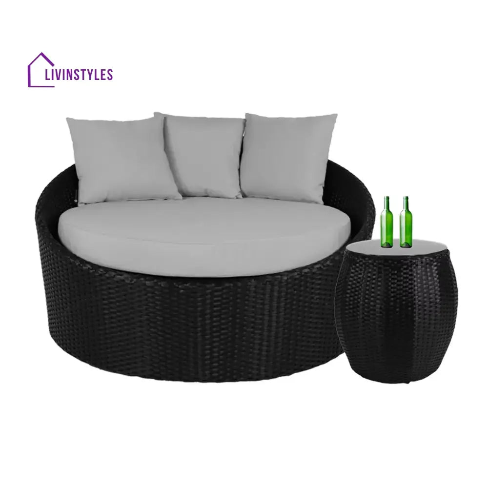 Helene Outdoor Rattan Wicker Daybed with Glass Top Table - Daybed