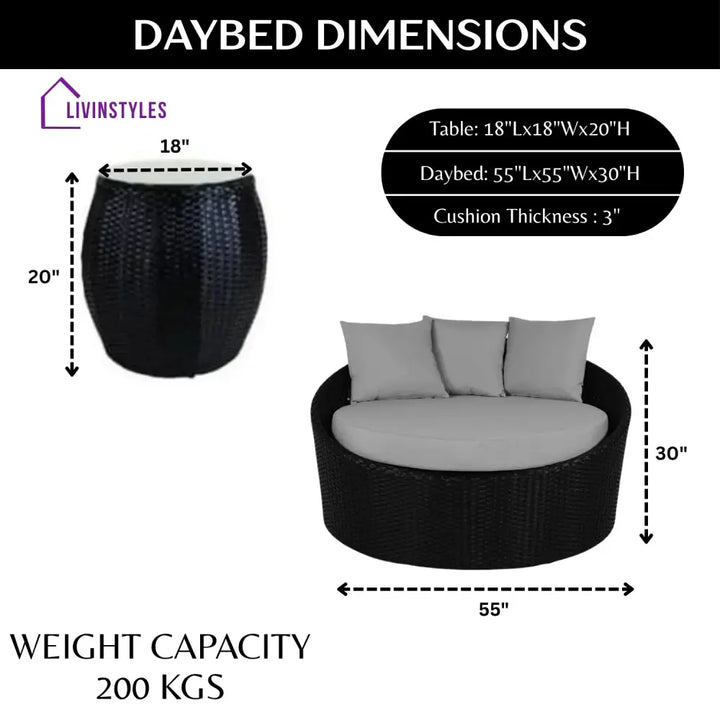 Helene Outdoor Rattan Wicker Daybed with Glass Top Table - Daybed