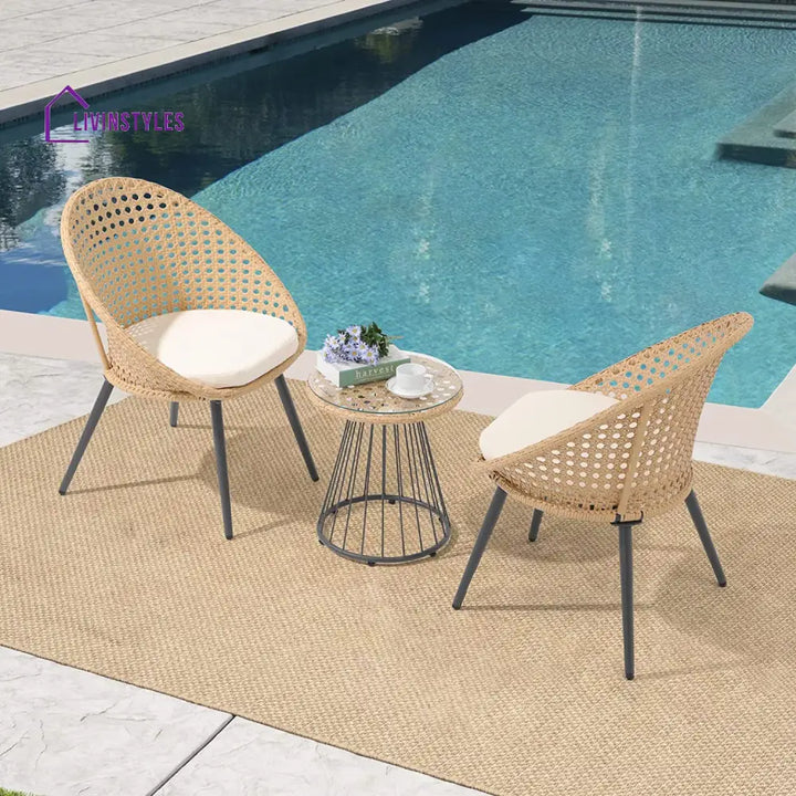 Hell Outdoor Patio Seating Set 2 Chairs and 1 Table Set (Tan + White) - Coffee Table Sets