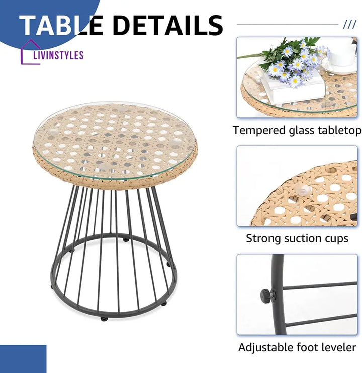 Hell Outdoor Patio Seating Set 2 Chairs and 1 Table Set (Tan + White) - Coffee Table Sets