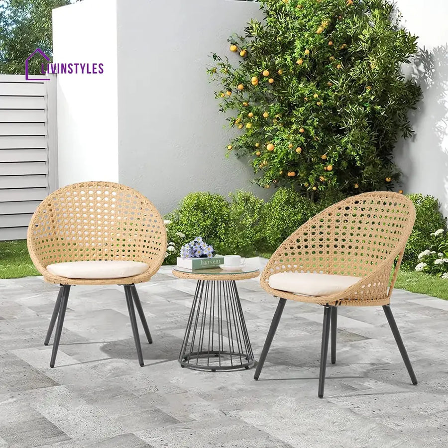 Hell Outdoor Patio Seating Set 2 Chairs and 1 Table Set (Tan + White) - Coffee Table Sets