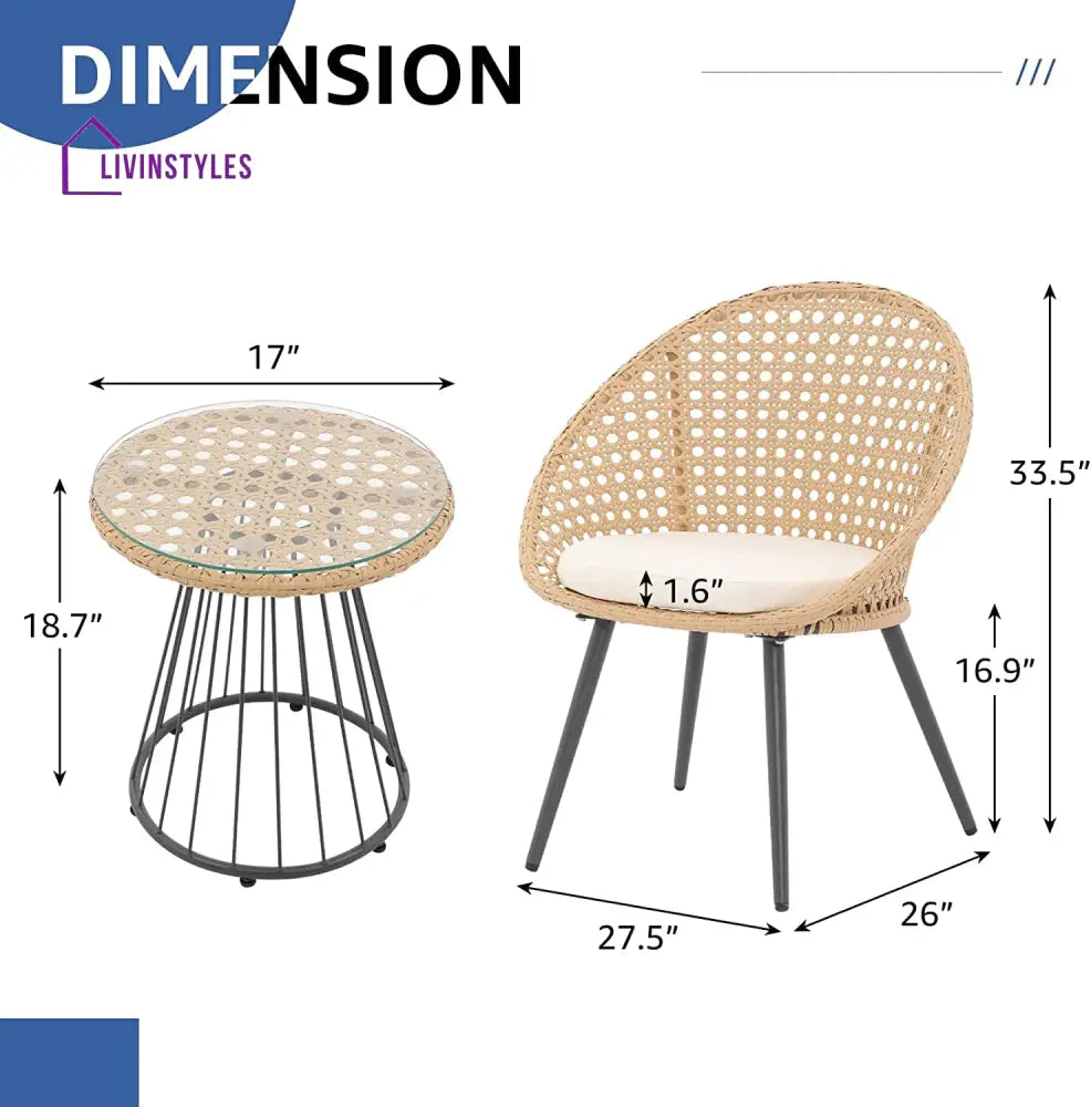 Hell Outdoor Patio Seating Set 2 Chairs and 1 Table Set (Tan + White) - Coffee Table Sets