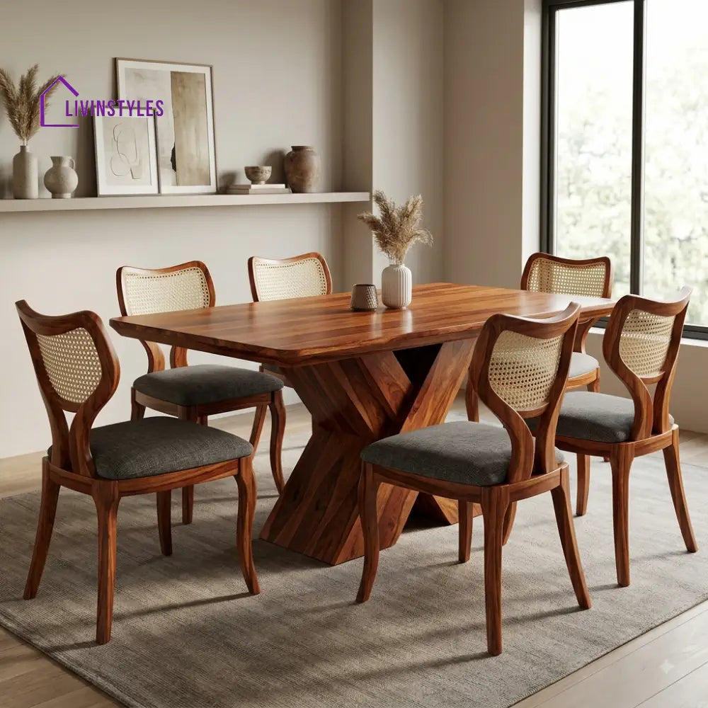 Hema Premium Wooden 6 Seater Dining Table Set