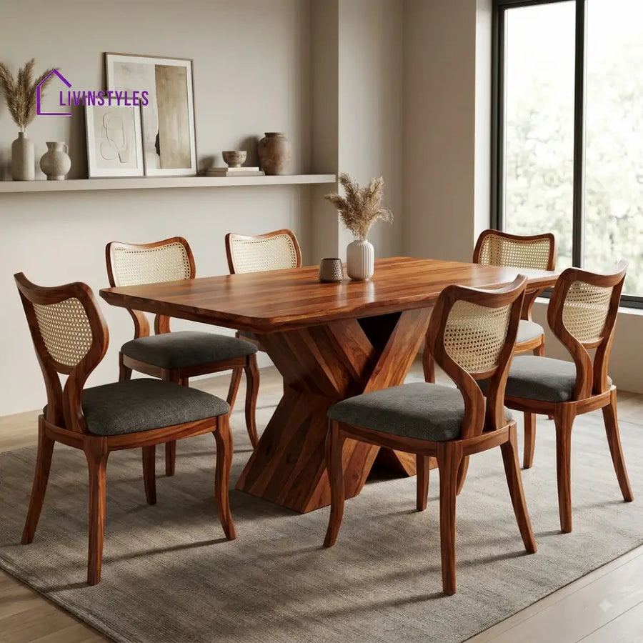 Hema Premium Wooden 6 Seater Dining Table Set