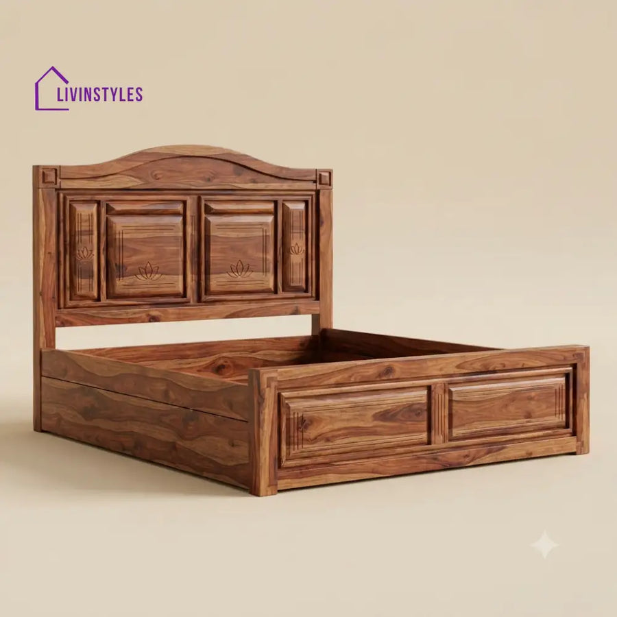 Hema Sheesham Wood Bed With Box Storage | Wooden Bed