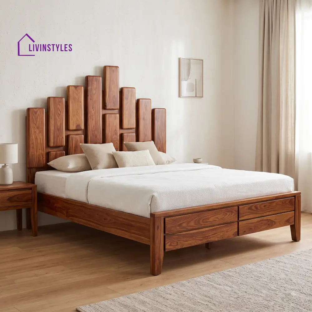 Hema Sheesham Wood King Size Bed | Wooden Bed without Storage