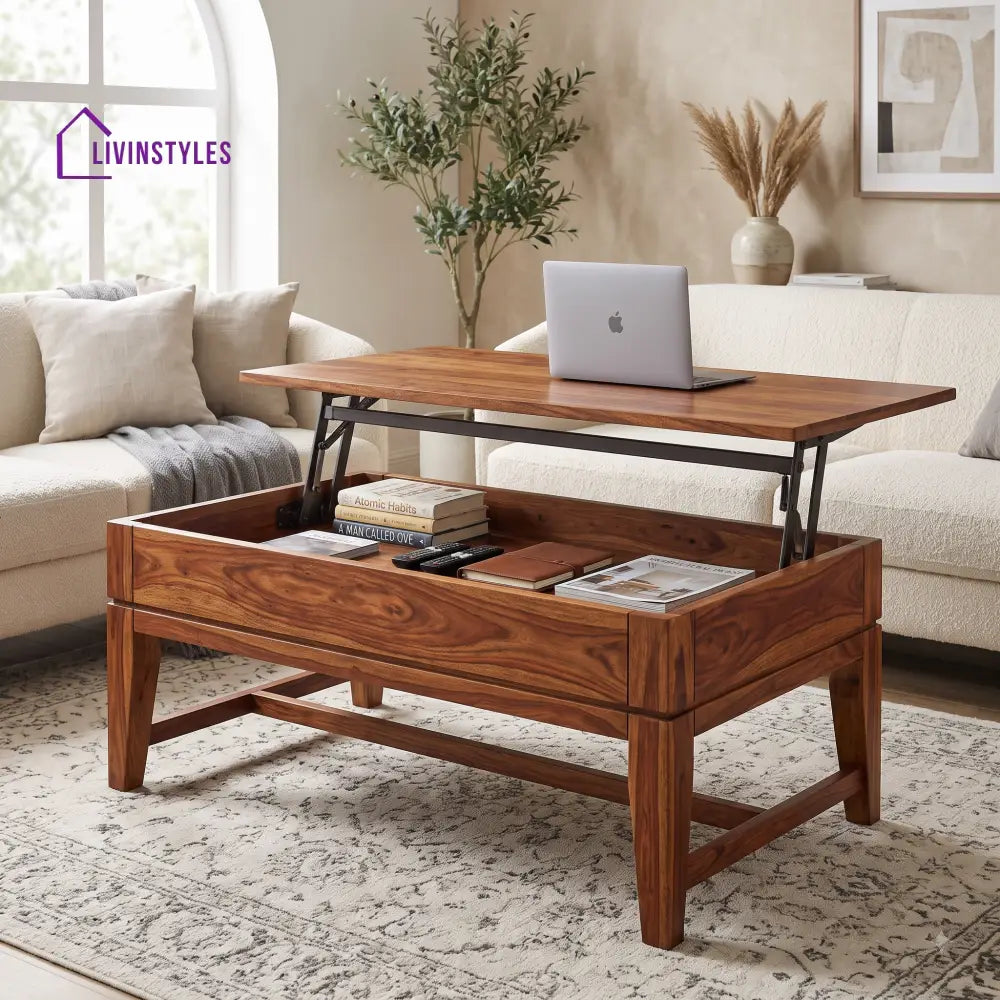 Hema Sheesham Wood Lift Top Coffee Table for Living Room